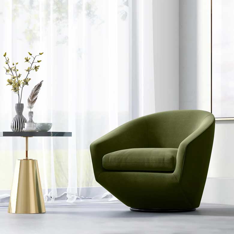 Modern green swivel barrel chair for sale