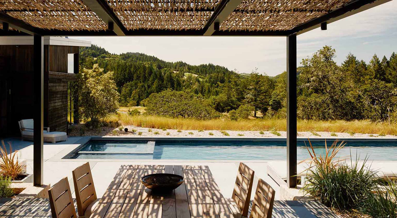 Incredible outdoor patio and swimming pool from modern home in California's wine country - designed by Feldman Architecture