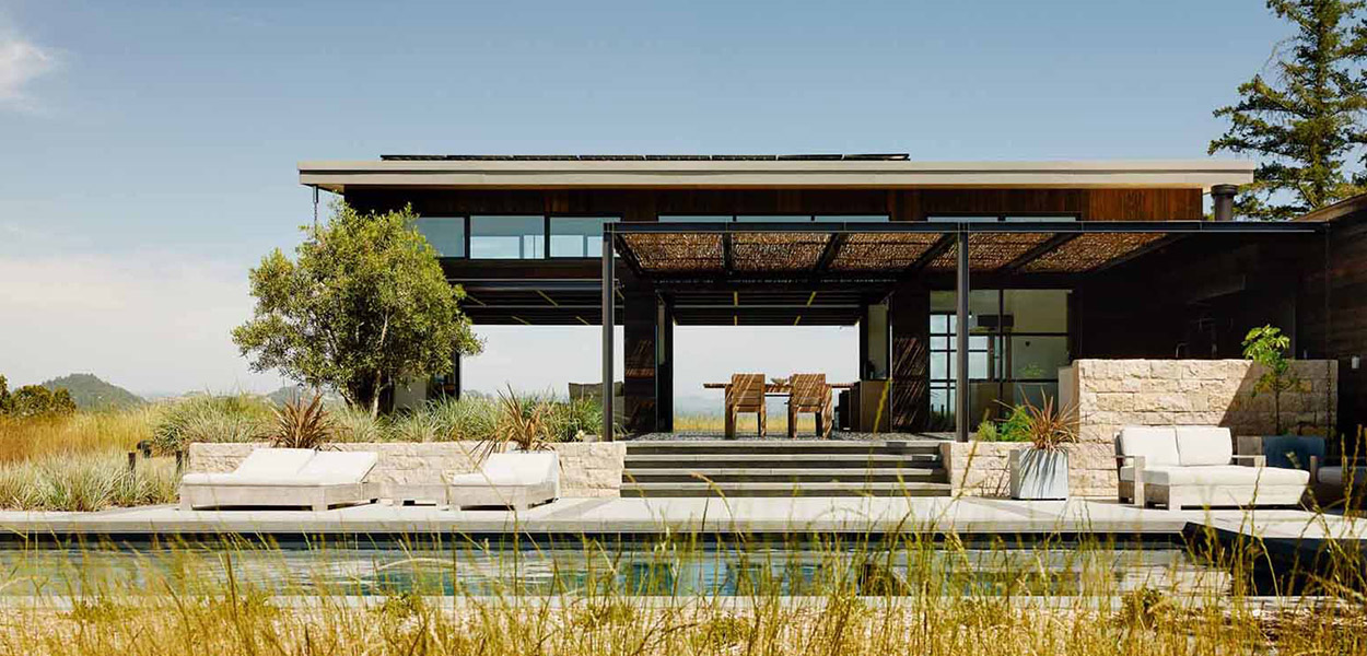 Modern home in Healdsburg, California boasts massive glass walls for seamless indoor outdoor connection - designed by Feldman Architecture