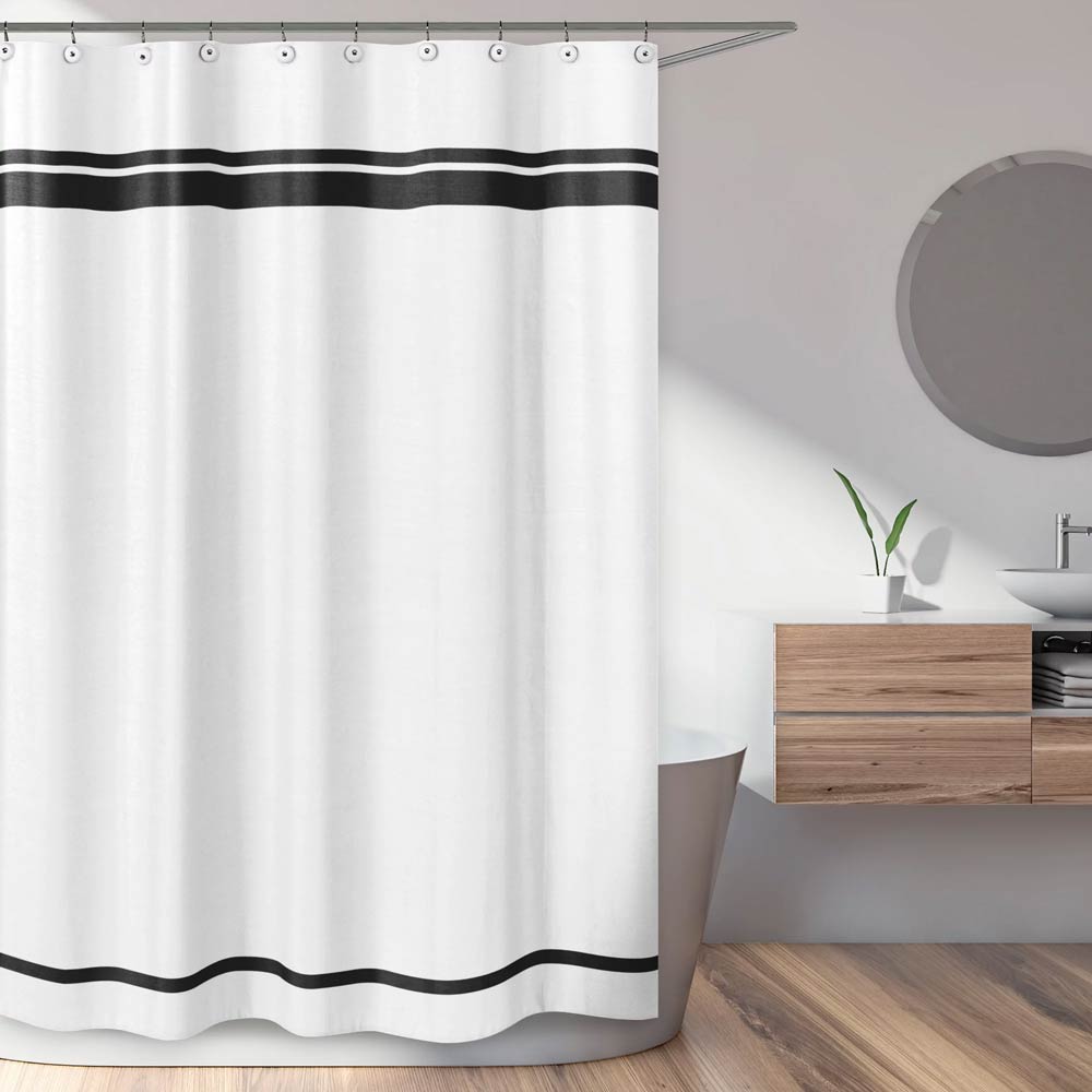 Modern Hotel Shower Curtain in White and Black
