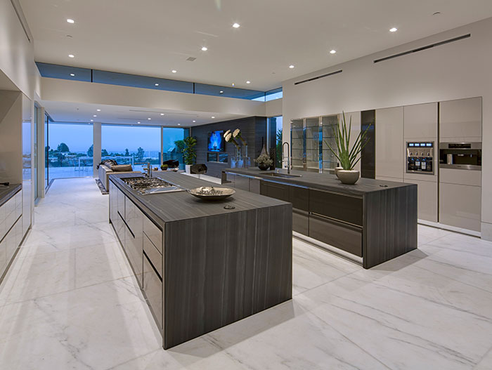 Modern kitchen in stunning Beverly HIlls mega mansion Carla Ridge Residence