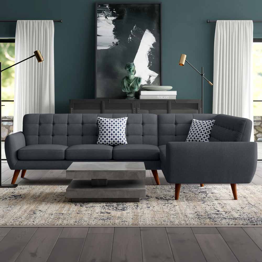 Mid-century modern L-shaped sectional couch | Comfortable and luxurious 2-piece upholstered sectional