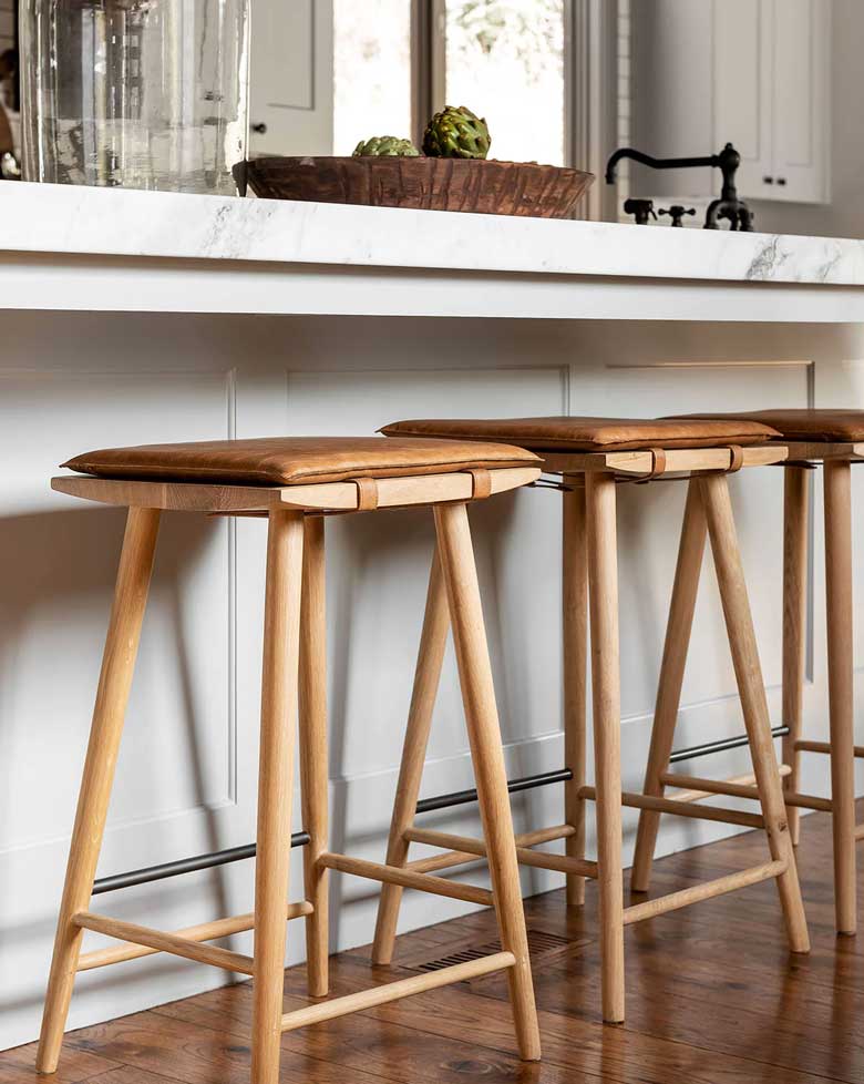 Modern leather counter stool with oak legs