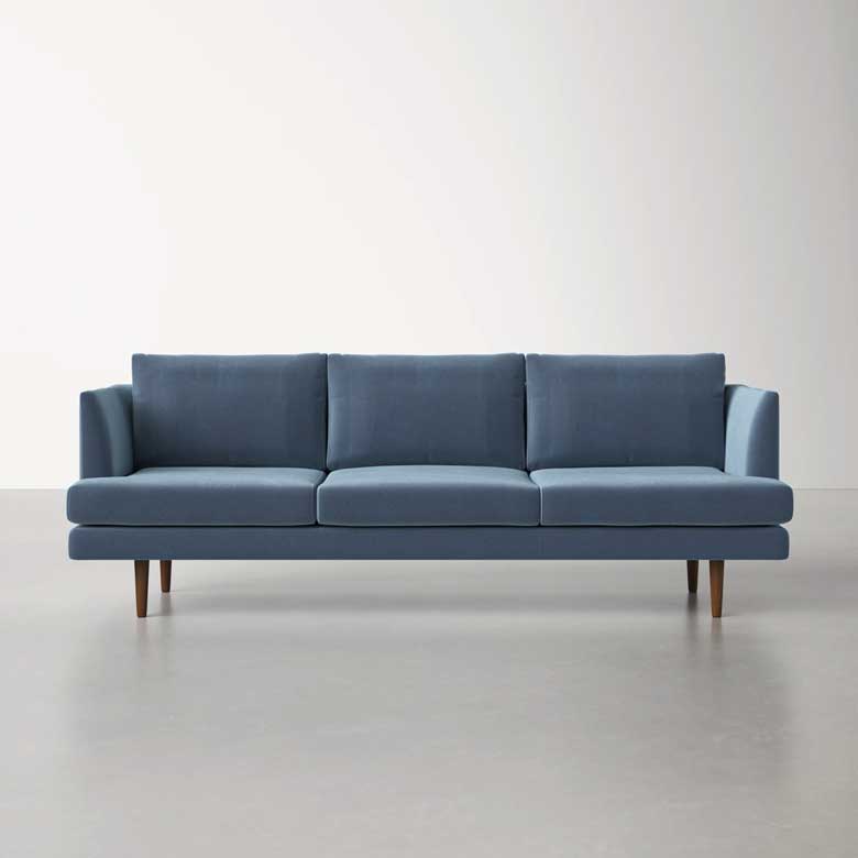 Modern light blue velvet sofa