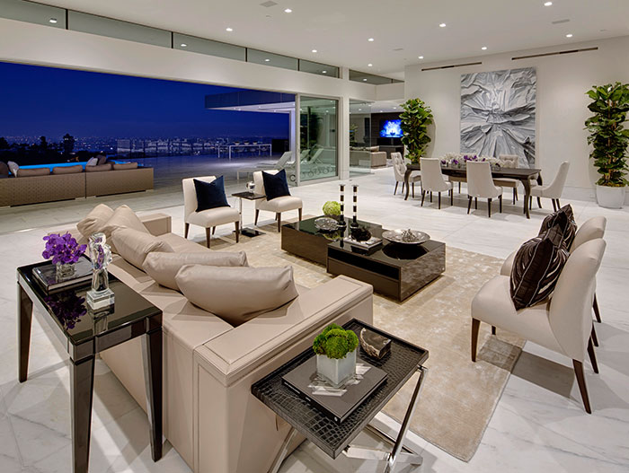 Modern living room in Beverly Hills mega mansion by McClean Design