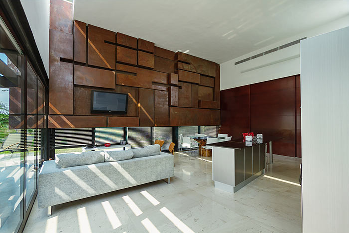 Modern living room in lakeside house Mexico