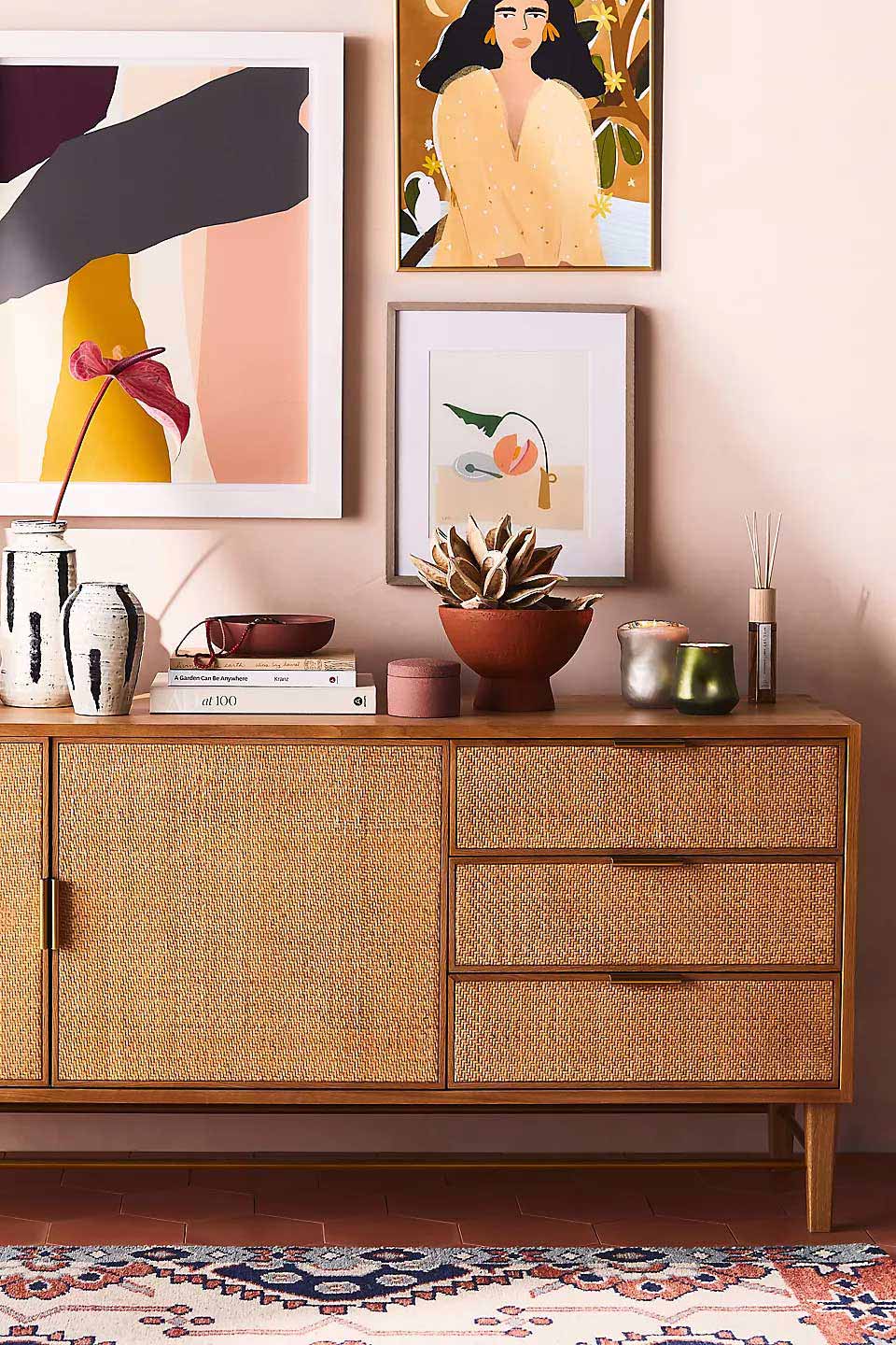 Modern rattan sideboard available in two colors: Neutral and Black