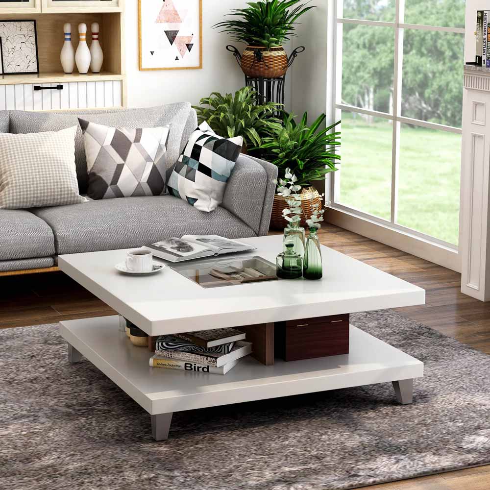 Modern square coffee table - wooden square coffee table with storage - modern coffee table for indoor use