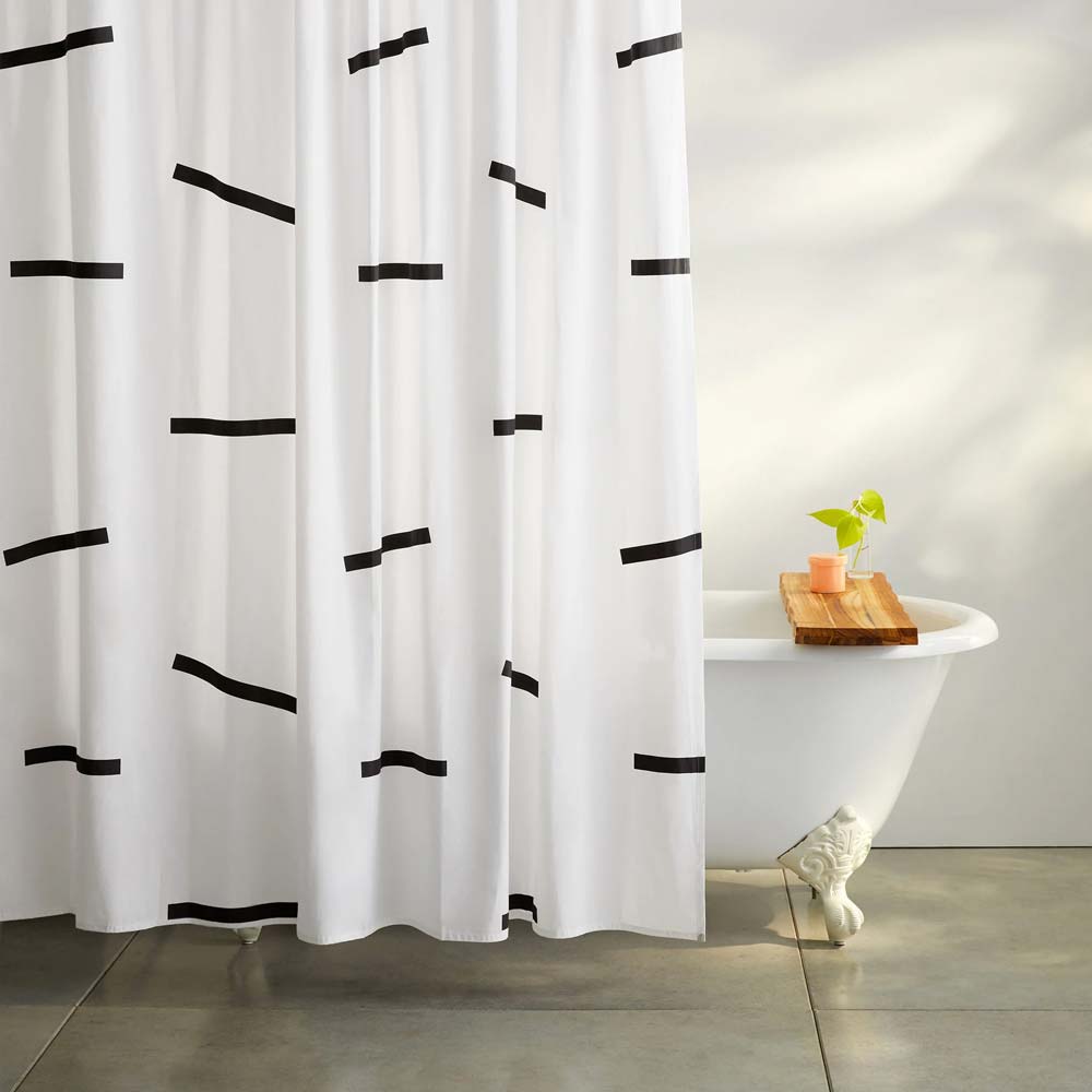 Modern White Shower Curtain | Modern Shower Curtain with Black Pattern