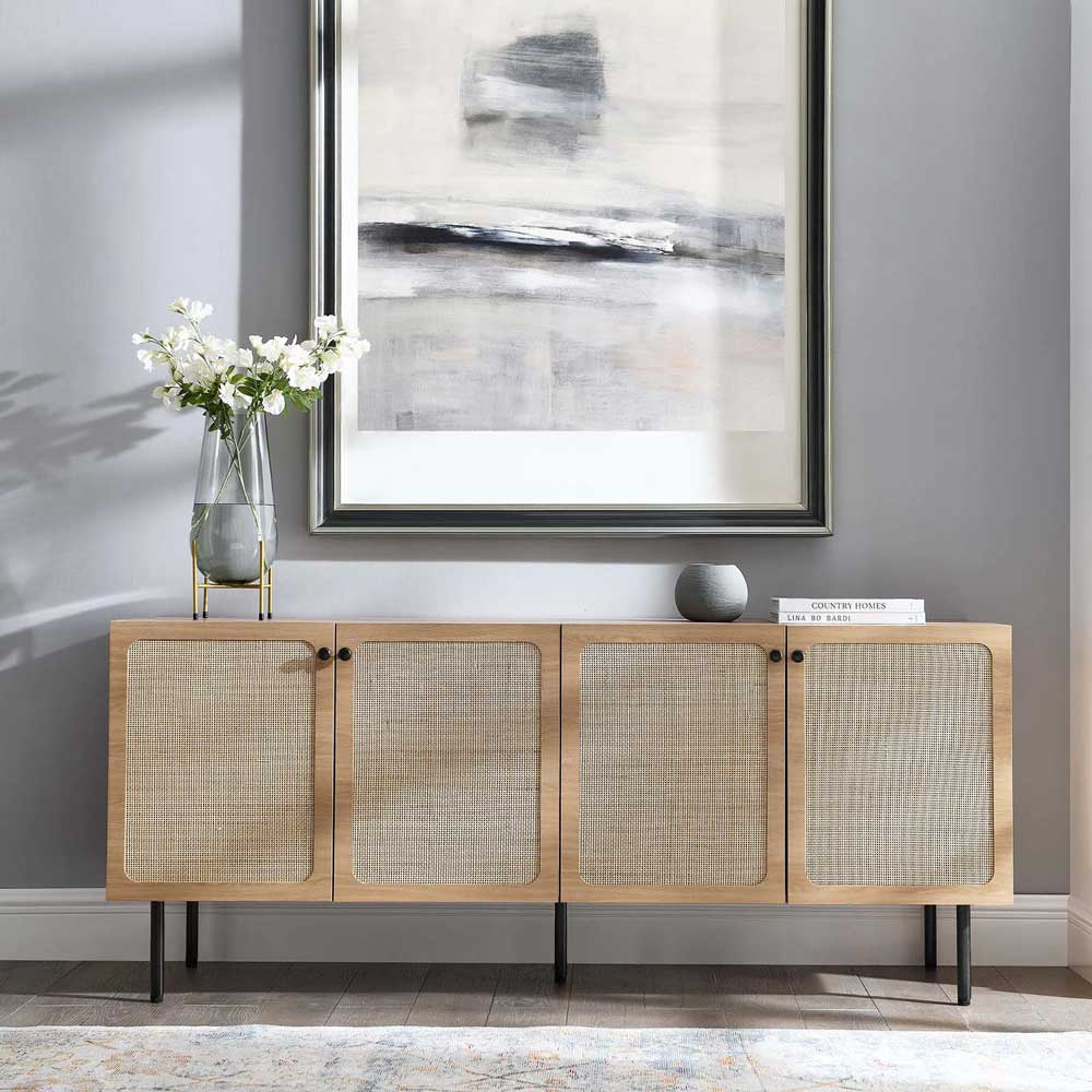 Modern wide cane sideboard / wide rattan sideboard