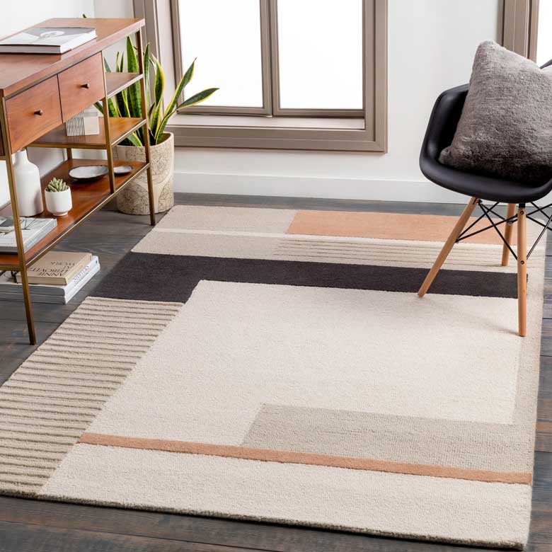 Modern Hand Tufted Wool Tan/Light Beige/Black Rug