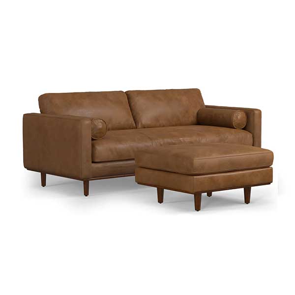 Morrison 89-inch Sofa and Ottoman Set in Genuine Leather