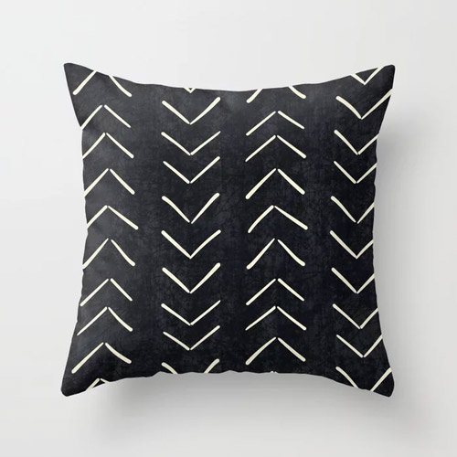Mudcloth Big Arrows in Black and White Throw Pillow