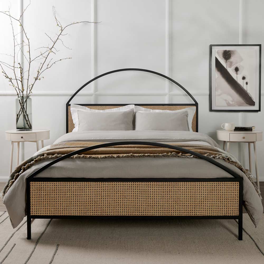 Natural & Black Cane Bed For Sale