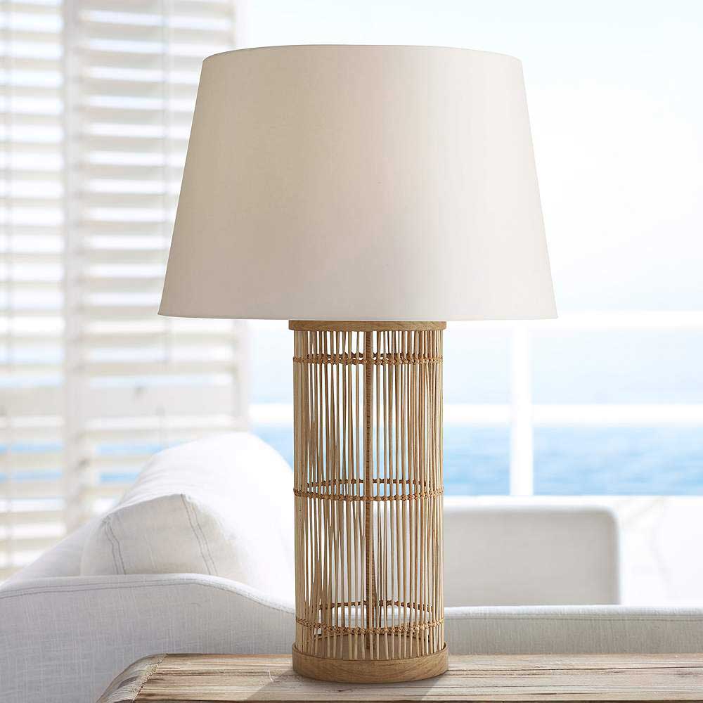 Natural rattan column table lamp