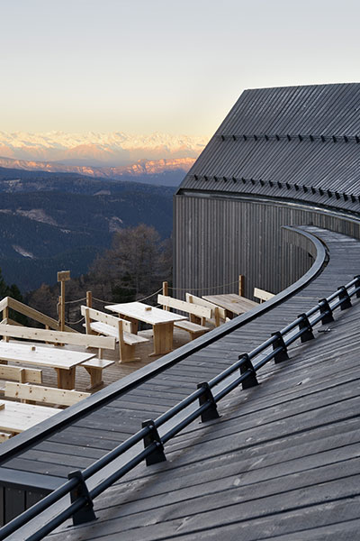 Oberholz Mountain Hut by Peter Pichler Architects contains a restaurant and is located in Obereggen, in the Italian Alps, at 2.000m