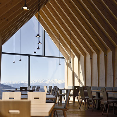 Located in Italy, Oberholz Mountain Hut by Peter Pichler Architects offers great food and stunning views