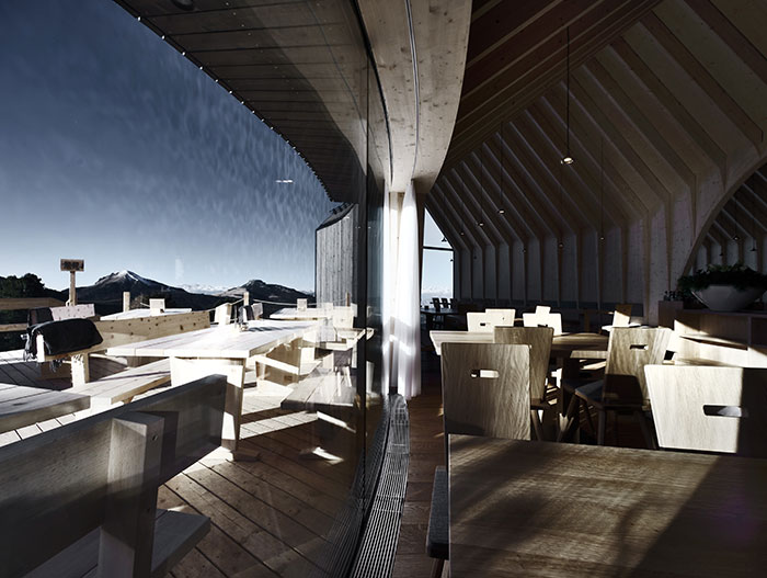 Oberholz Mountain Hut by Peter Pichler Architects:  This wooden restaurant is a landmark in the Italian Alps