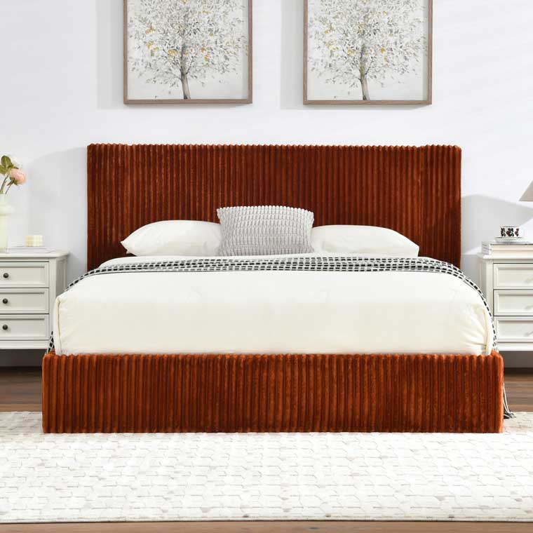 Ocher terracotta corduroy bed with storage