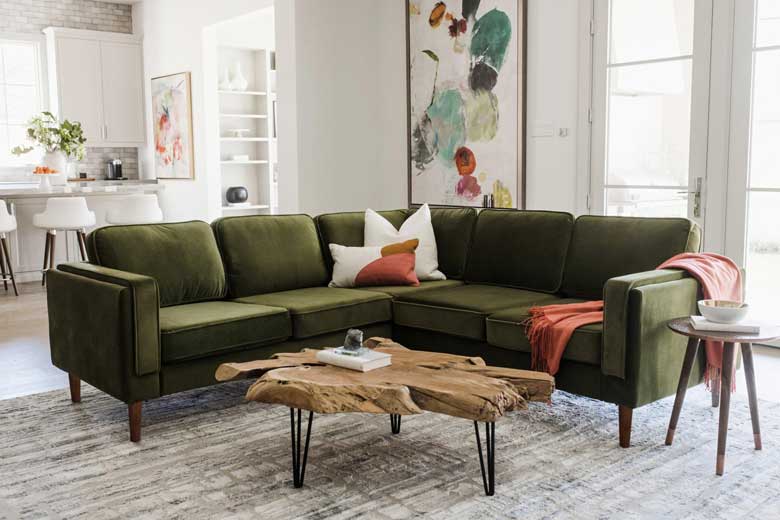 Olive green l-shape corner sectional couch