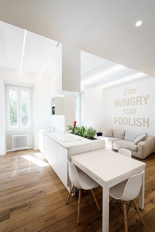 Open-space, minimalist apartment with all-white interior in Rome, Italy by Brain Factory - Architecture & Design