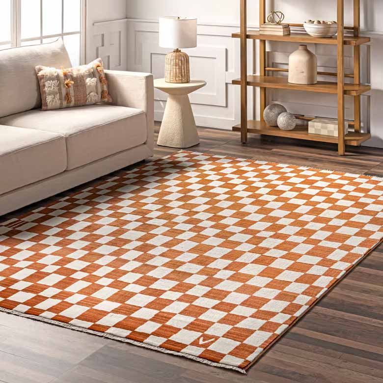 Orange checkered rug for sale
