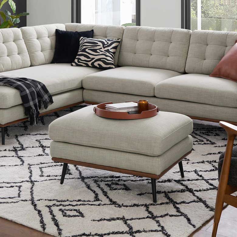 Modern ivory beige ottoman for sale