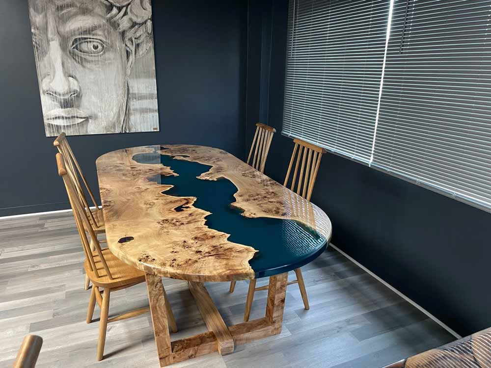 Oval Blue Epoxy Resin Maple Big Table