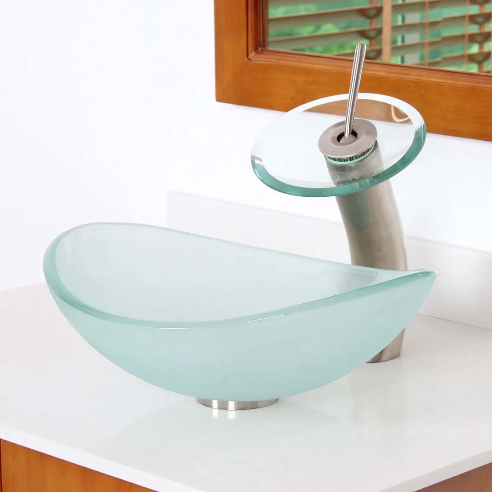 Oval Frosted Tempered Glass Bathroom Vessel Sink