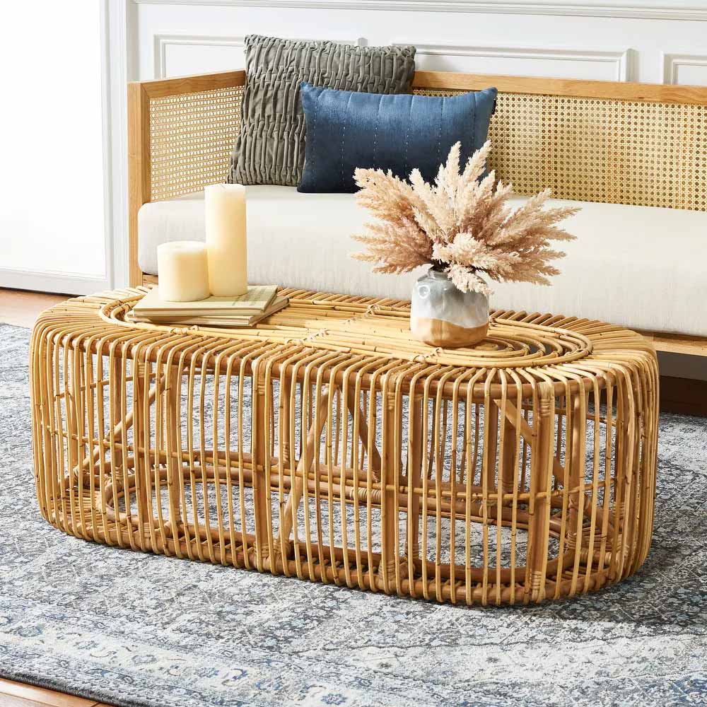 Oval rattan coffee table for sale | indoor outdoor boho coffee table
