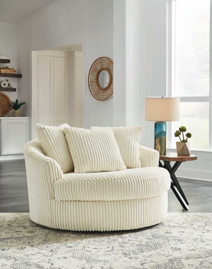 Ivory Oversized Swivel Accent Chair - Corduroy Fabric