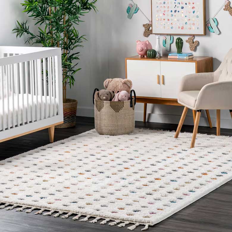 Polka dot area rug perfect for nursery