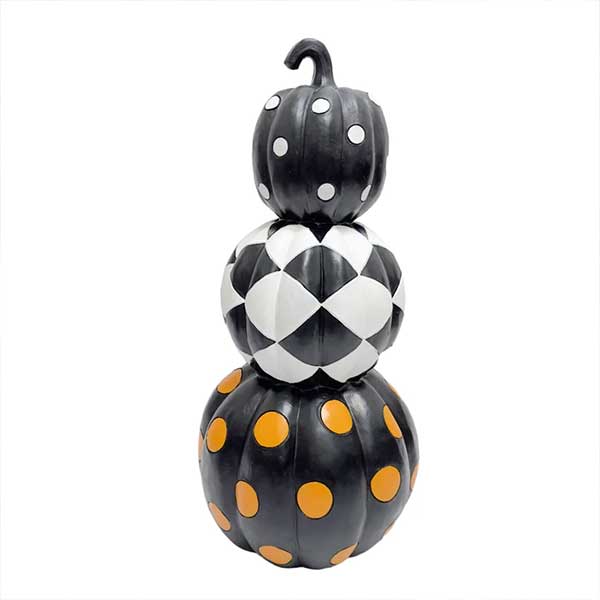 Haunted Hill Farm 28-In Designer Polka Dot Checkerboard Pumpkin Stack Halloween Decoration