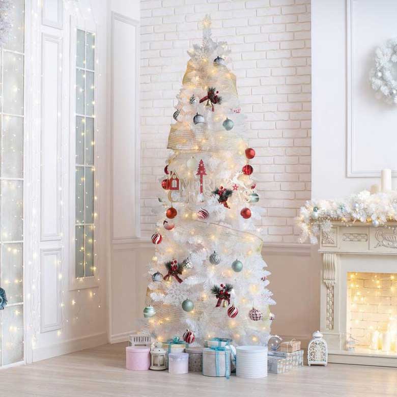 7.5 ft. Pre-Lit LED White Artificial Christmas Tree Pencil with Warm White Light