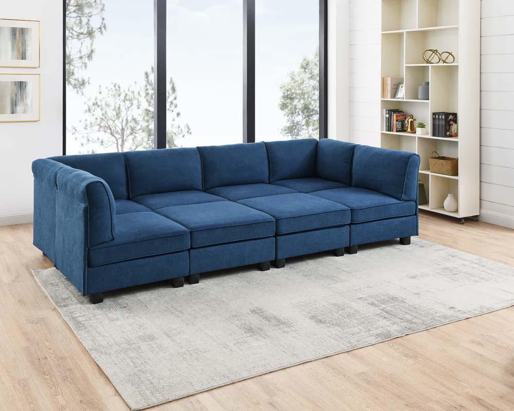 Prichard 118" wide symmetrical modular pit sectional with ottoman - blue color