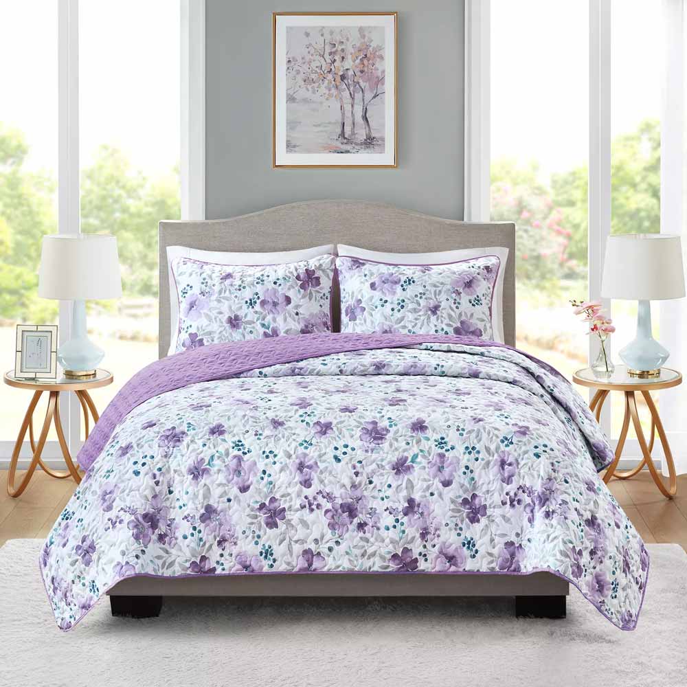 Purple floral bedding set, available in Twin, Full, Queen, King, California King 