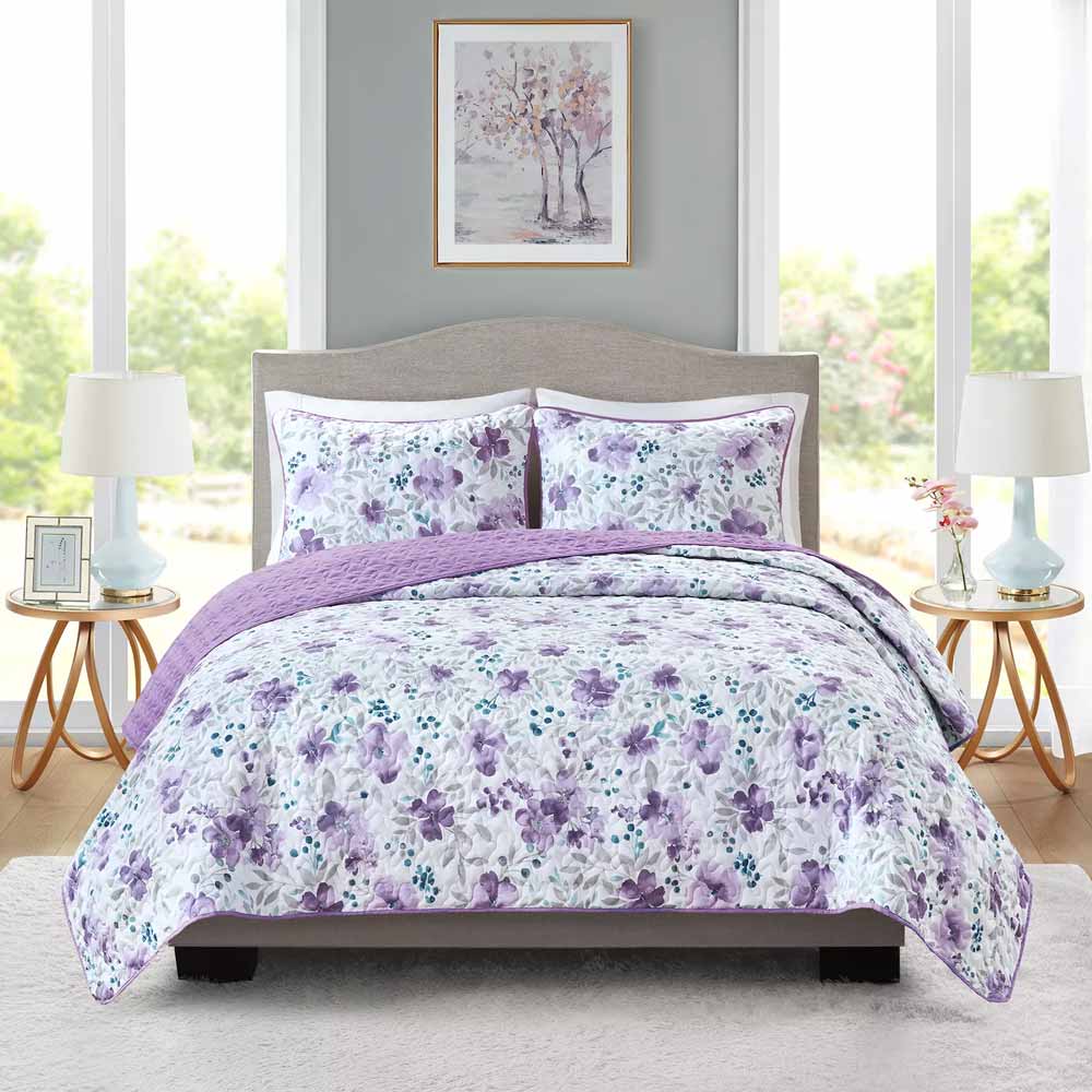 Purple floral bedding set, available in Twin, Full, Queen, King, California King