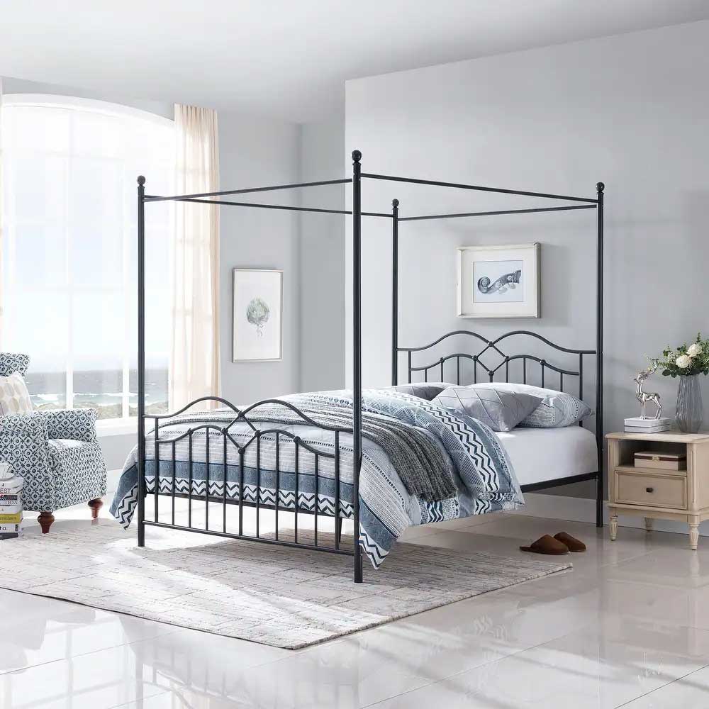 Black Queen Canopy Platform Bed