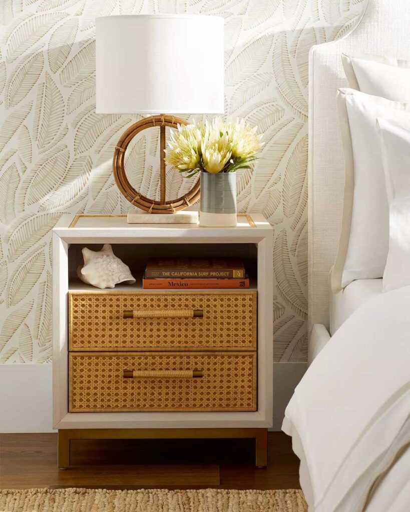 Rattan bedside lamp for a stylish boho bedroom