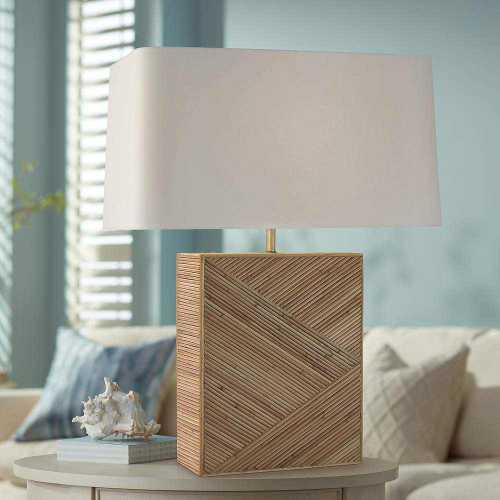 Natural Rattan Rectangular Table Lamp for sale - perfect for boho or coastal living rooms or bedrooms