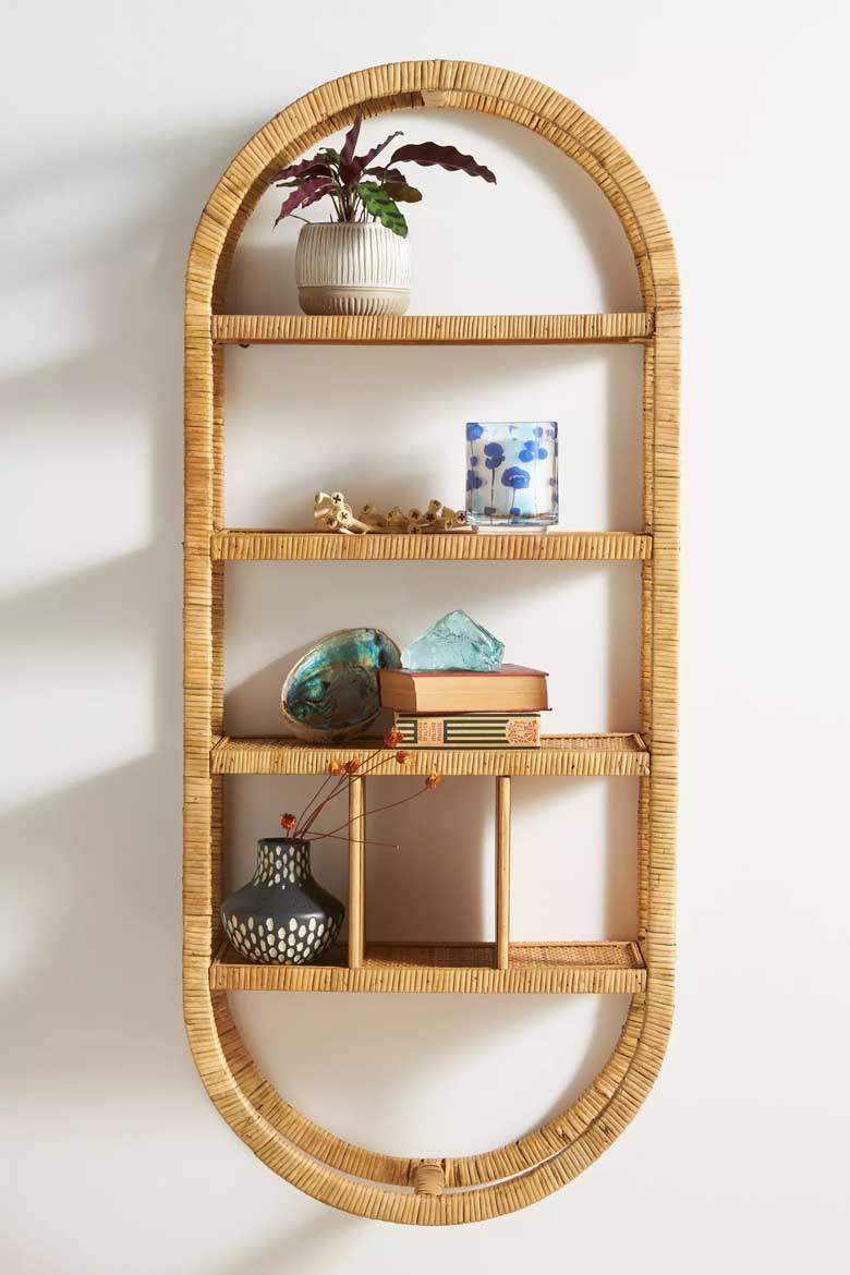 Boho Rattan Shelving Unit - 4-Tier Open Storage Display Shelving