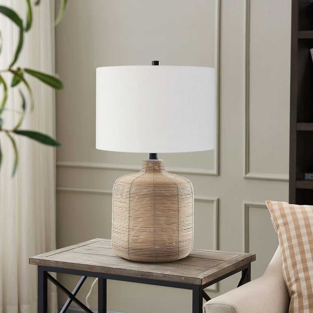 Rattan Table Lamp with Brass Accents
