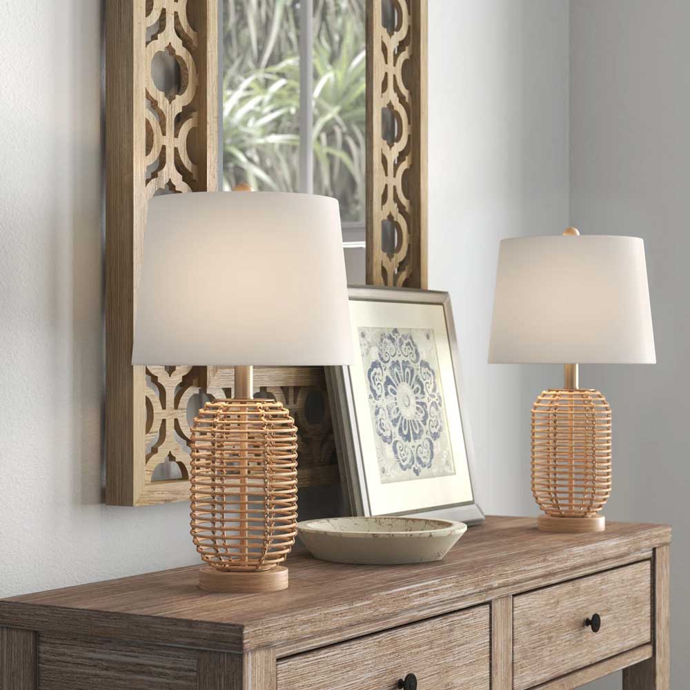 Rattan Table Lamp Set of 2 for sale