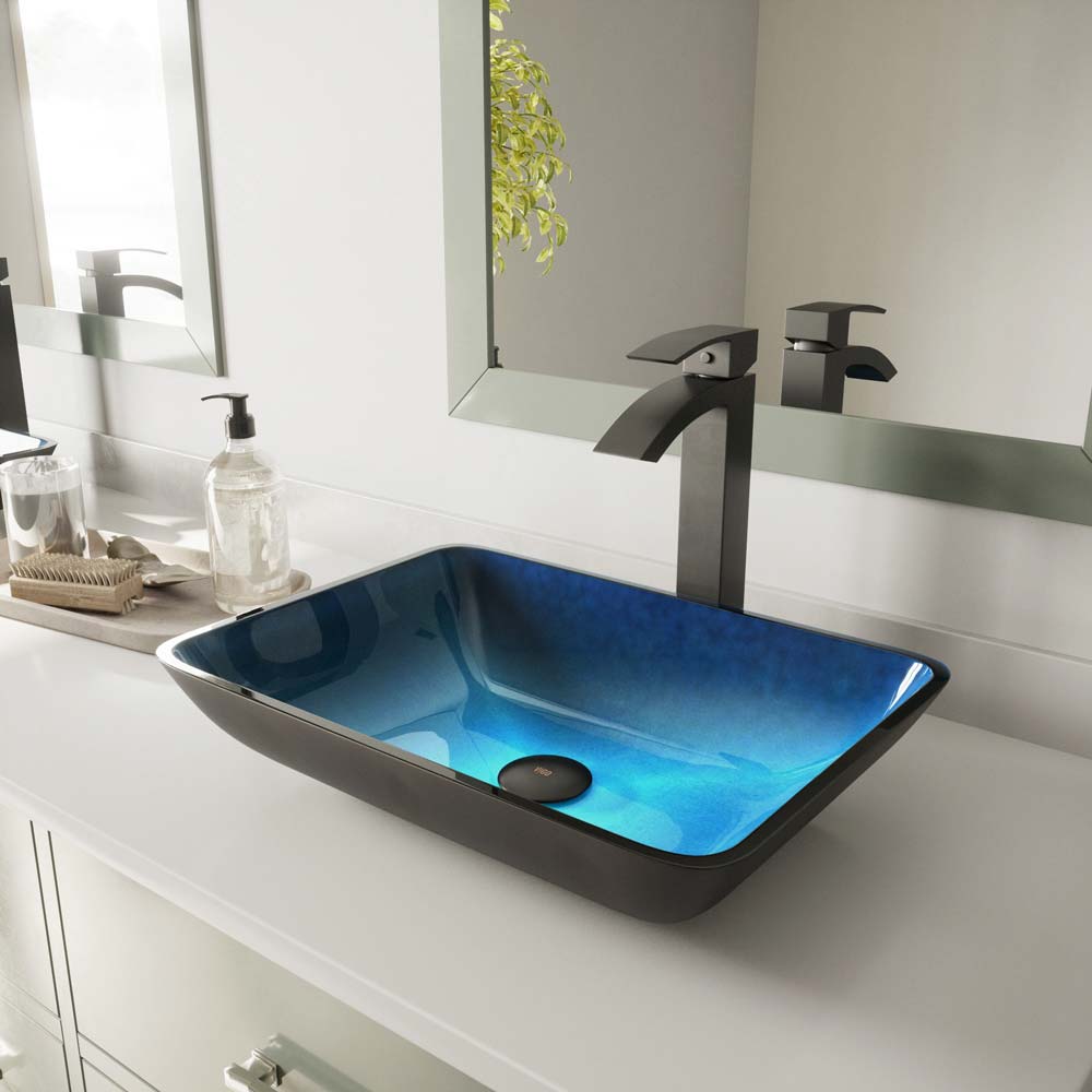 Rectangular Turquoise Glass Vessel Bathroom Sink