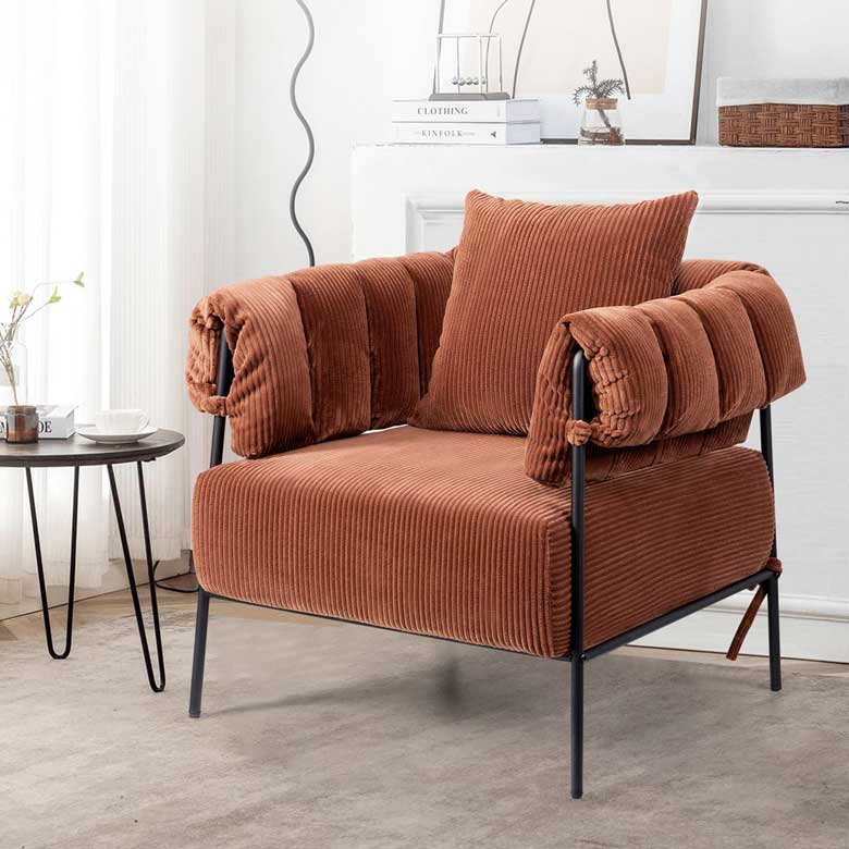 Red brown corduroy accent chair you can buy for living room or bedroom