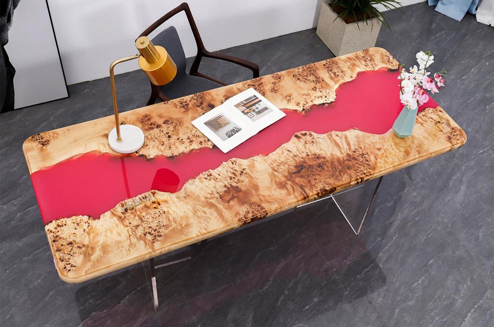 Red epoxy river table - unique piece of furniture