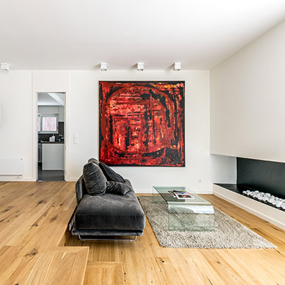 Modern living room inside renovated residence near Barcelona, Spain by 08023 Architects