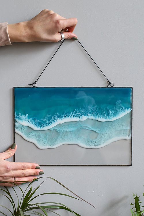 Epoxy resin wall art inspired by ocean waves for sale