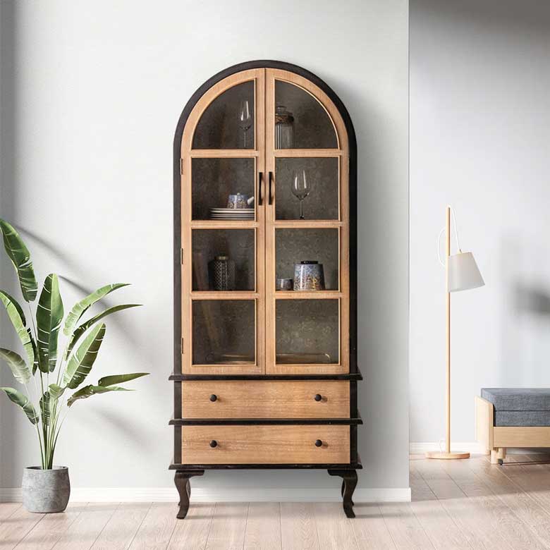 Arched wood and black cabinet for sale