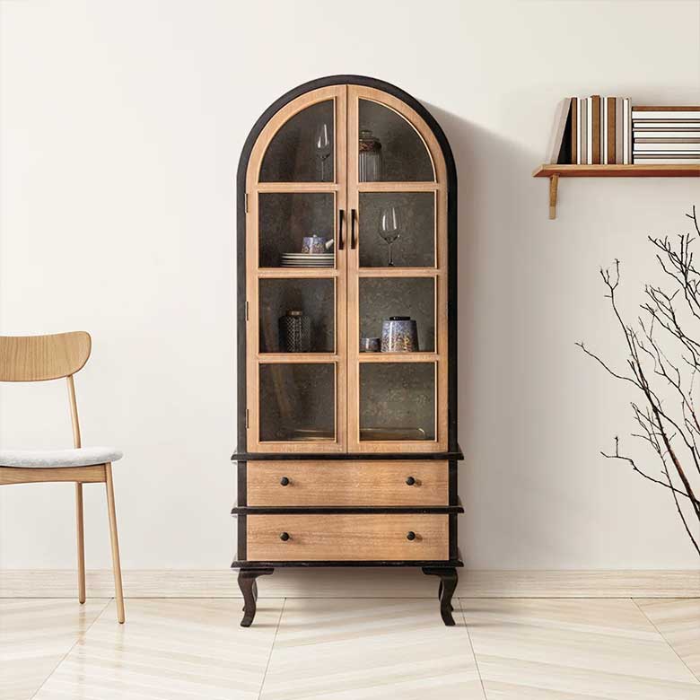 Arched wood and black cabinet for sale